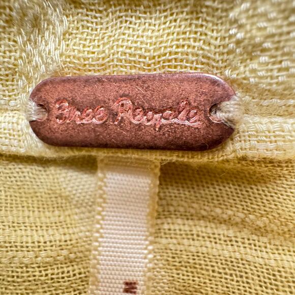 Free People Yellow and off white button up blouse Sz M BOHO - Picture 4 of 6